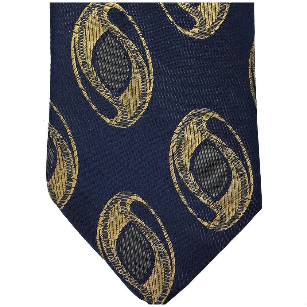 Corona De Willy Dark Navy Blue Gold Geometric Office Work Necktie 57"